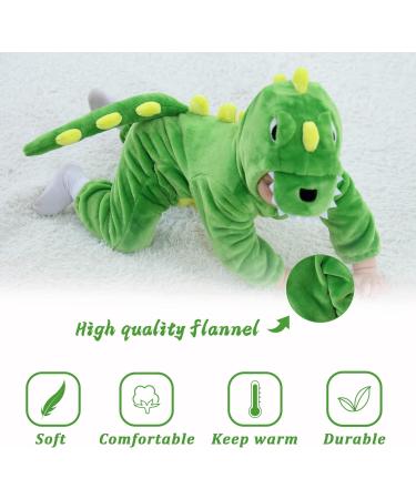 Doladola Unisex Baby Boys Girls Flannel Green Dinosaur Romper Jumpsuit 6-12 Months - Buy Online on SooperMarket.com