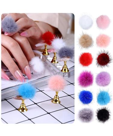 3D Fluffy Pom Balls Nail Charms Kit | 24 Pieces with Magnetic Detachable Plush Pom Poms | Storage Box Included | Nail Art DIY for Girls and Women - Buy Online on SooperMarket.com