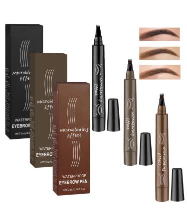 3 PCS Eyebrow Pencil Eyebrow Pen Waterproof Brow pen Microblading Eye Brow Pencils Long Lasting Natural Eyebrow Pen Black & Black-gray & Light Brown 3 count (Pack of 1) 03 Black & Black-gray & Light Brown