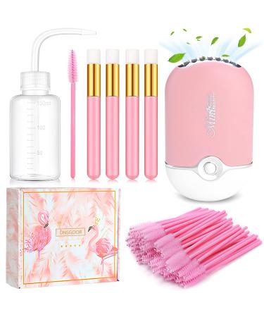 56 PCS Mini Portable Fans USB Rechargeable Handheld Bladeless Air Conditioning Cooling Refrigeration Fan,Lash Shampoo Brushes,Plastic Wash Bottle Squeeze Bottle,Disposable Eyelash Mascara Brushes Pink