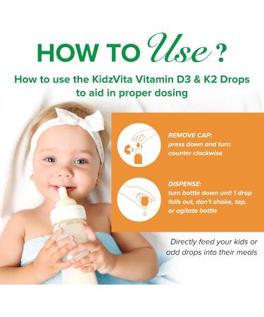 KidzVita - Organic Vegan Vitamin D3 & K2 Drops 400 IU - Support Healthy Bone Teeth and Immunity - Children s Multivitamin For 1 to 8 Years Old 3.6 ML 90 Servings - Buy Online on SooperMarket.com