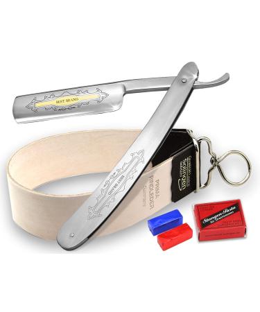 Razor with gold etching set with grinding pastes and strop from Solingen