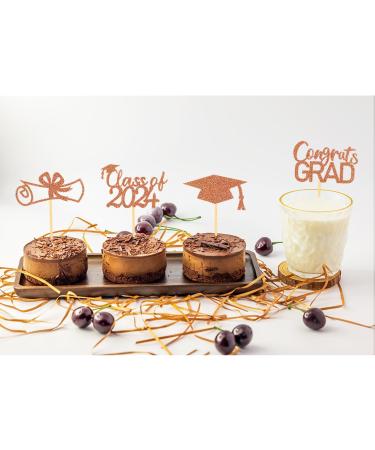 2024 Graduation Theme Cupcake Toppers Glitter Class of 2024 Graduation Cap Diploma Cupcake Picks - Set of 24 (Orange) - Buy Online on SooperMarket.com