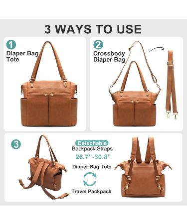 Mominside Leather Diaper Bag Backpack | 14 Pockets | Large Travel Baby Bag with Insulated Pockets & Changing Station - Brown - Buy Online on SooperMarket.com