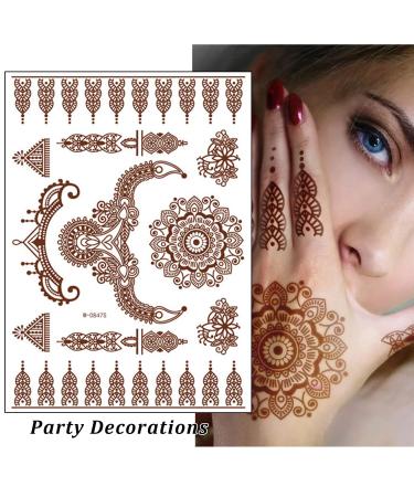 Brown Henna Temporary Tattoo Stickers | 80+ Exquisite Lace, Flower, Mandala, Elephant Patterns | Waterproof Fake Tattoos for Women, Girls | Wedding, Party Decorations | 6Pcs - Buy Online on SooperMarket.com