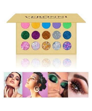 VERONNI Glitter Eyeshadow Palette - 15 Colors Matte Shimmer Glitter | High Pigment Eye Shadow Palette for Stage & Halloween Makeup - Buy Online on SooperMarket.com