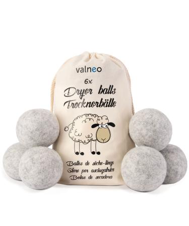 VALNEO 6 Dryer Balls in grey made of natural sheep wool for tumble dryers gentle to your laundry saves time and energy wool dryer balls