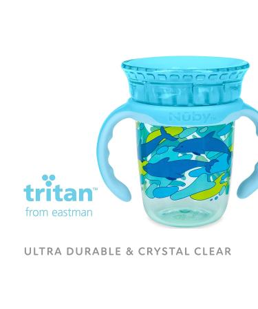 Nuby 360 Edge 2 Stage Rim Cup 8oz Dolphins Aqua - Removable Handles, Hygienic Cover | 12M+ | 240ml (80818) - Buy Online on SooperMarket.com