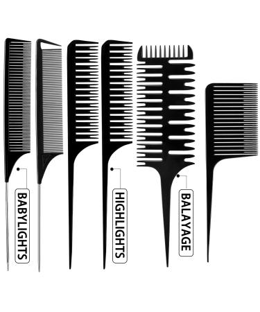 6 Pieces Weaving Comb Dyeing Hair Comb Weaving Sectioning Foiling Comb Rat Tail Styling Hair Dyeing Combs for Foiling Balayage Hair Coloring (Various Styles)