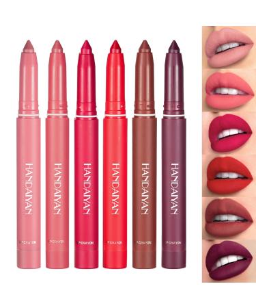 KIMIEYE 6pcs Lip Liner Pencel Set, Superstay Retractable Lip Crayon, Long Lasting Waterproof Nude to Red Velvety Matte Finish Lipstick Lip Makeup Set for Women, Include Built-Sharpener (SET B)