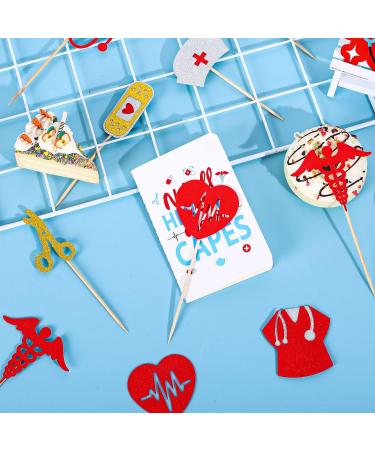 Whaline 25Pcs Nurse Theme Cupcake Toppers Glitter Stethoscope Heartbeats Cupcake Food Sticks Thank You Nurses Paper Cake Picks for Nurse Graduation Retirement Party Supplies Cake Decoration 9 Design - Buy Online on SooperMarket.com
