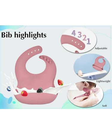 Hoseay Baby Weaning Set 5 in 1 | Silicone Suction Plate, Bowl, Spoon, Fork, Bibs | Pink Squirrel Design | Toddler Feeding Essentials - Buy Online on SooperMarket.com