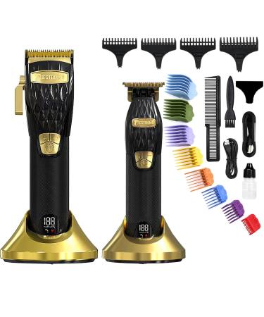 BESTBOMG Hair Clippers Men Professional Beard Trimmer with Rechargeable Base 5 Speed Cordless Electric Grooming Kits 6000RPM with LED Display and 2500mAh/2000mAh Built-in Battery(K38S+I38S)