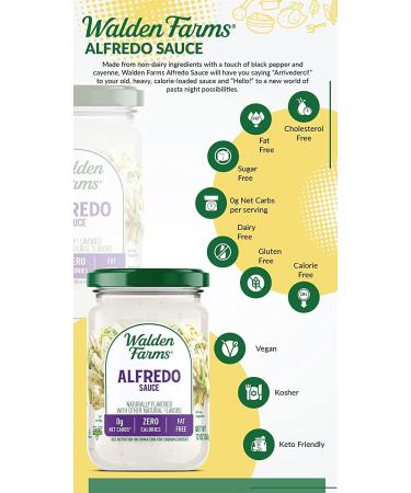 Walden Farms Light Alfredo Sauce 12 oz - Vegan & Keto Friendly, Non-Dairy Milk Substitute, 0g Net Carbs - Perfect for Chicken, Fish, Scampi & More - Buy Online on SooperMarket.com