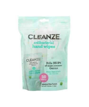 Cleanze Antibacterial Hand Sanitizing Hand Wipes | Individual Hand Wipe Packets, 50 Unscented Disinfecting Hand Sanitizer Wipes with Aloe | Travel Hand Sanitizer Wipes Kill 99.9% of Germs Aloe Wipes 50 Count