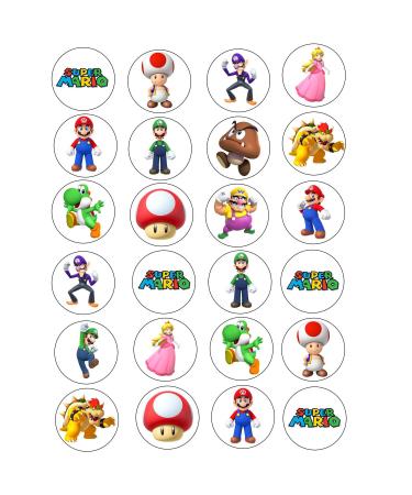 24 Mario Edible Wafer Cupcake Toppers Fairy Cake Decoration Uncut