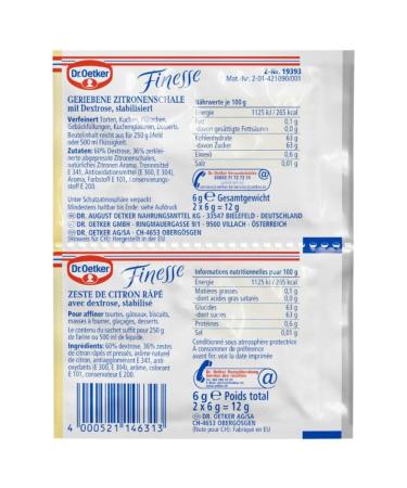 Dr. Oetker Finesse Grated Lemon Peel 3 Pack | 6g | Vegan & Perfect for Desserts & Cakes - Enhance Your Recipes! - Buy Online on SooperMarket.com