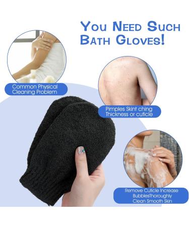 Sibba 2 Pairs Exfoliating Gloves - Body Scrubber for Shower Bath Tan Removal & Keratosis Pilaris - Exfoliating Mitt for Removing Dirt and Dead Skin (Black) - Buy Online on SooperMarket.com