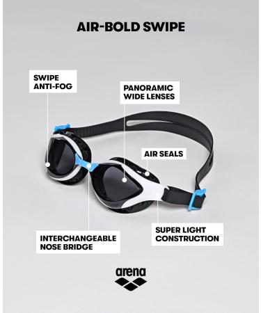 Shop Arena Air-Bold Swipe Swimming Goggles | Unisex UV Protection Glasses with Anti-Fog & Air Seals - Large Size Clear White Black - Buy Online on SooperMarket.com