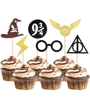 24 Pack Wizard Cupcake Toppers Glitter Magical Inspired Cupcake Picks for Wizard Theme Baby Shower Kids Birthday Party Cake Decorations Supplies 1