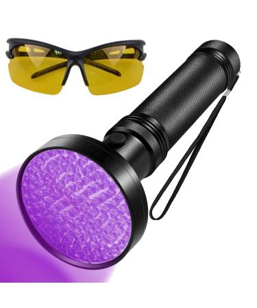 UV Flashlight 100 LEDs UV Light Torch Lamp 395nm Ultraviolet Blacklight with Protective Gogggles for Pet Dog Cat Stains Inspection Currency Bed Bug Detector for Dog/Cat Scorpions Hunting