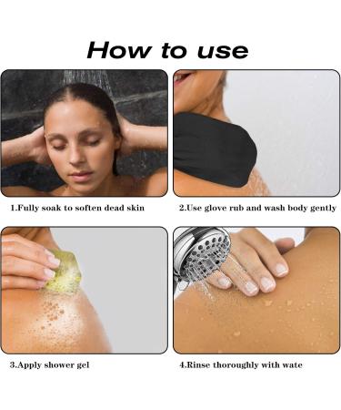 XINRUI Exfoliating Gloves - 4 Pack Shower Scrub Mitts for Men & Women | Deep Body Bath Scrubber & Dead Skin Remover | Spa Brush & Soap Exfoliator (Black - Buy Online on SooperMarket.com