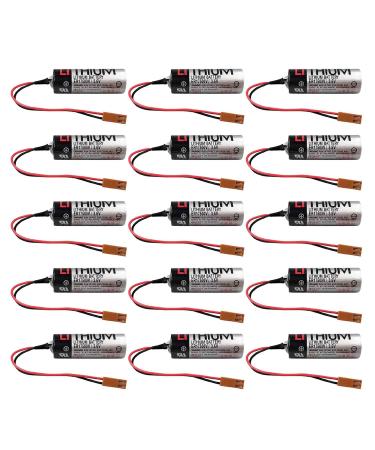 15 Pack 3.6V ER17500V Battery with Brown Plug for PLC CNC Backup Battery 2700mAh