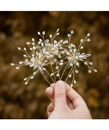 3-Piece Pearl and Rhinestone Bridal Hair Pins Set - Gold Wedding Accessories for Brides and Bridesmaids - Buy Online on SooperMarket.com
