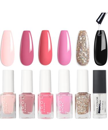 Pink Nail Polish Set - Glitter Pink Nail Varnish Sets - Quick Dry Nude Sparkle Nail Polishes - 5 Colors Long Lasting No Need UV Nail Polish Manicure Kit For Women Beauty Gift