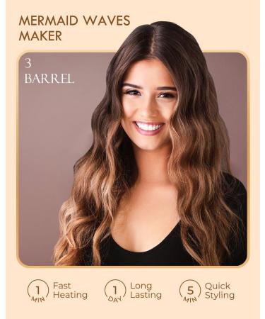 Hair Waver 3 Barrel Curling Iron | Ceramic Tourmaline Hair Crimper with Digital Display & Dual Voltage - International Shipping Available - Buy Online on SooperMarket.com