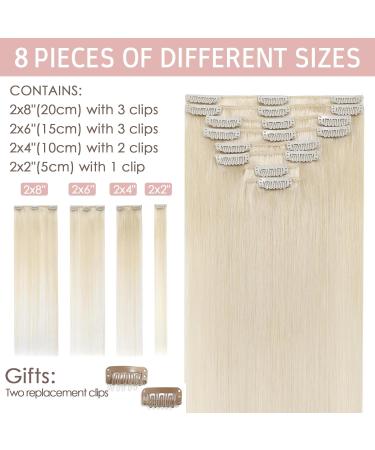 Silk-co Real Hair Extensions Hair Extensions Clip in Human Hair (8inches-45g #60 Platinum Blonde) 8pieces Straight -Basic Thickness-Thin Weft- Remy Hair Extensions 8 Inch #60 Platinum Blonde - Buy Online on SooperMarket.com