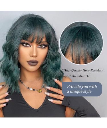 Haircube Short Bob Wig with Bangs - Dark Green Heat-Resistant Synthetic Fiber for Women | Party Cosplay & Daily Wear - Buy Online on SooperMarket.com