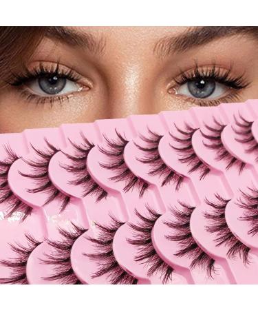 Manga Lashes Natural Look Japanese Wispy Spiky Eye Lashes Pack 15mm 3D Short Clear Band False Eyelashes Doll Strip Lashes Mink Fluffy-10 Pairs