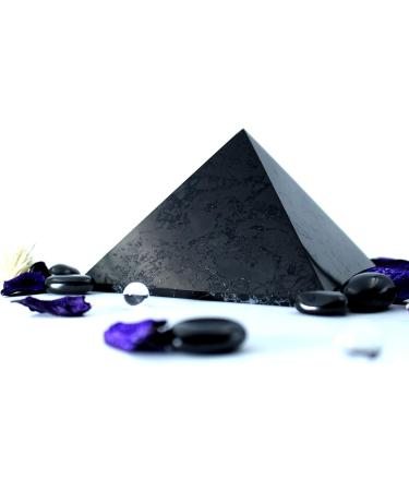 Heka Naturals 15cm Polished Shungite Pyramid | Black Stone Crystal for Home/Office Decor - Chakra Healing Meditation | 6 inch - Buy Online on SooperMarket.com