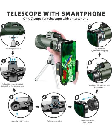 Pankoo 40X60 Monocular High Power Monocular Scope for Bird Watching Traveling Concert Sports Game with Phone Adapter Tripod - Buy Online on SooperMarket.com