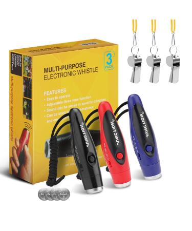Electronic Whistle, 3 Pack Handheld Electronic Whistles Electric Whistle with Lanyard Three Tone Distinct High Volume Outdoor Sport Whistle for Coaches, Referees, P.E. Teacher