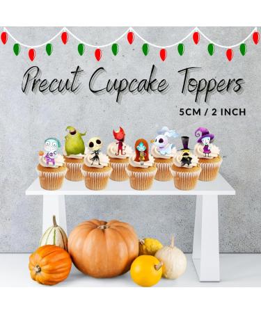 Nightmare Christmas Cupcake Toppers PRECUT Optional - Halloween Theme Edible Cake Decorations Nightmare Birthday Decorations Nightmare Cake Topper NMBC Cupcake Toppers (PRECUT Pack of 12) - Buy Online on SooperMarket.com
