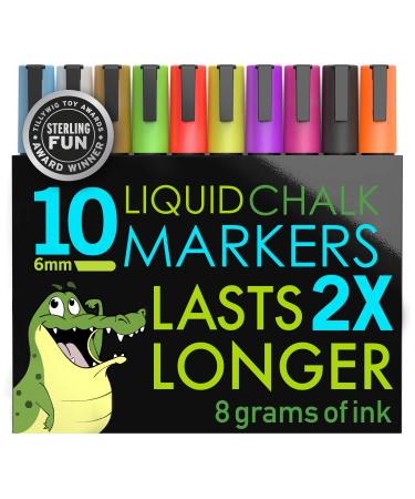 Crafty Croc Liquid Chalk Markers, 10 Pack of Neon Chalk Pens, For Nonporous Chalkboards, Bistro Boards, Glass and Windows 10 Pack Bright Neon Bold (6mm)