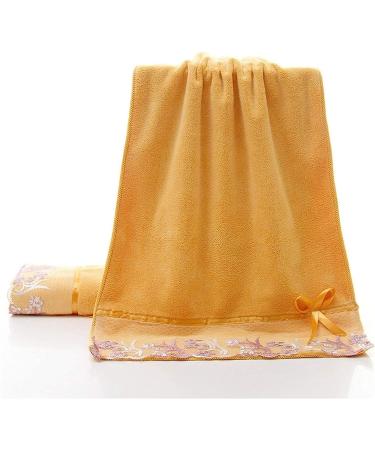 Lace Edge Embroidered Bath Towel Set - Super Absorbent Fiber - Yellow - 3 Piece Set - Buy Online on SooperMarket.com