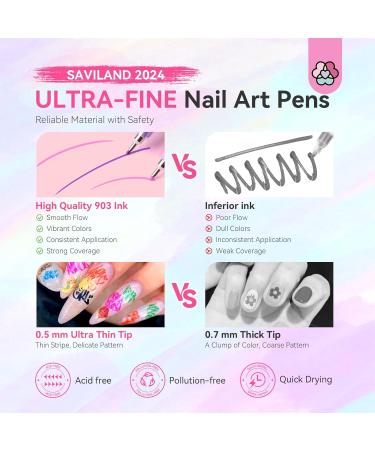 SAVILAND Nail Art Pens Set - 12 Colors 0.5MM Quick Drying Acrylic Nail Polish Markers for DIY Nail Art Design & Graffiti - Buy Online on SooperMarket.com