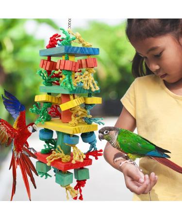 Large Parrot Toy for Climbing, Chewing & Preening - Multicolored Wooden Block Toy | MQUPIN M-22inch - Buy Online on SooperMarket.com
