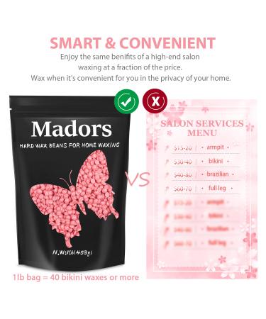Madors 1lb Hard Wax Beads Kit with Applicator Sticks - Hair Removal Wax Beans for Full Body - Pink Wax Melt Warmer - Buy Online on SooperMarket.com