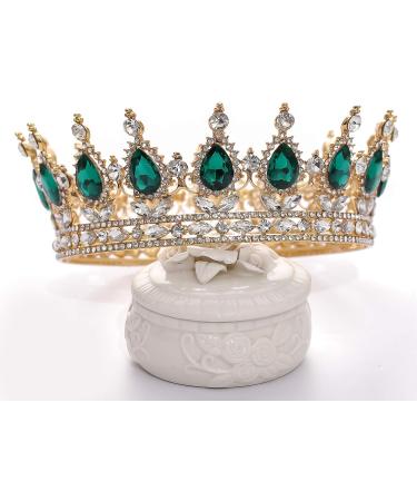 FORSEVEN Queen Crown Rhinestone Wedding Tiara | Crystal Bridal Princess Crown for Women - Gold and Green | Costume Party Hair Accessory - Buy Online on SooperMarket.com