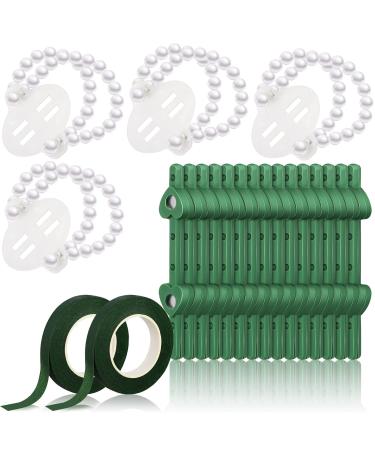 4 Pieces Elastic Pearl Wrist Bands Wristlets Corsage Accessories and 15 Pairs Floral Boutonniere Magnets Corsage Brooches Magnets with 2 Rolls Green Floral Tape for Handmade Wedding Bride Boutonnieres