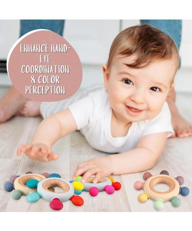 Organic Wooden & Silicone Baby Teething Toy Rings - Khaki (3+ Months) - Buy Online on SooperMarket.com