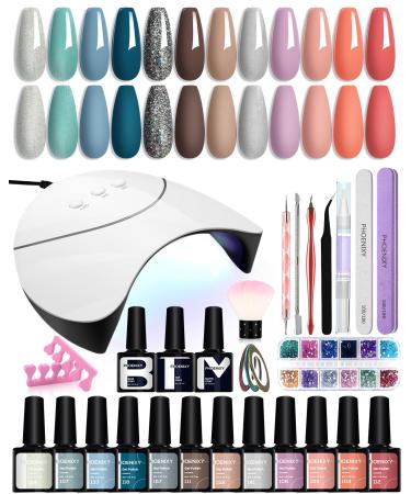 Gel nail polish set Phoenixy 12 pcs. Nail gel set with 36W u V/LED nail lamp nail color paint manicure starter set gel nail polish kit gift for women set-3