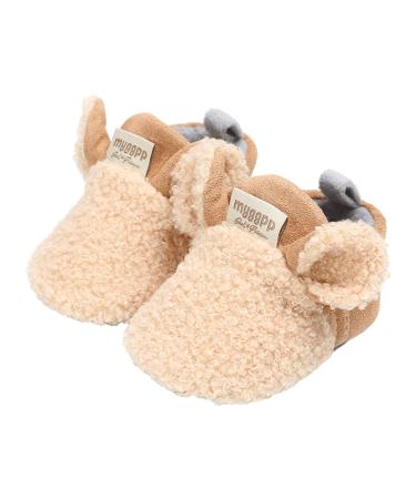 TMEOG Baby Booties Slippers Infant Boots Newborn First Walking Shoes Baby Winter Sock Crib Shoes for Boys Girls 0-18Months 0-6 Months F Khaki Sheep
