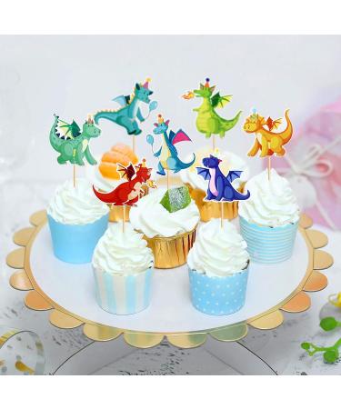 24-Piece Dragon Theme Cupcake Toppers | Mythical Cake Decorations for Weddings & Birthday Parties | Realistic Torte Picks & Event Party Accessories - Buy Online on SooperMarket.com