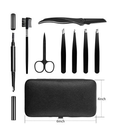 HOCOSY 8-in-1 Professional Eyebrow Grooming Kit with Tweezers, Razor, Scissors, and Travel Case - Buy Online on SooperMarket.com