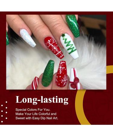 Christmas Dip Powder Set - Red Green Golden Glitter - No Lamp Cure - Fine Dipping Powder - Even & Smooth Finish - 6pcs-10g/box - Buy Online on SooperMarket.com